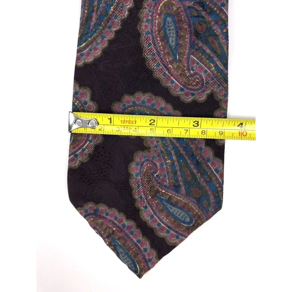 Aquascutum Tie 100% Silk Black Blue Purple Paisley Elegant Business Necktie 56